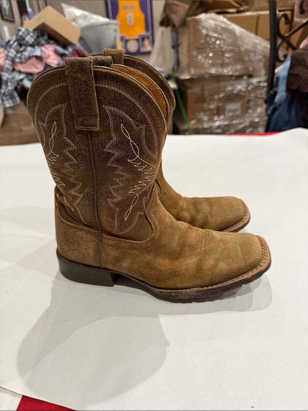 Ariat Tan Suede Kids Western Pull-On Boots
